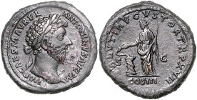 RÖMISCHES REICH, Marcus Aurelius, 161-180, AE Sesterz TRP XVII =162-3, Rom. Belorb. Büste r. Rs.Salus mit Zepter füttert Schlange aus Patera über Alta...