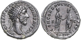 RÖMISCHES REICH, Marcus Aurelius, 161-180, AE Dupondius (161-162), Rom. Büste mit Strahlenkrone r. Rs.Aurelius und Verus im Handschlag, CONCORD AVGVST...