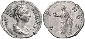 RÖMISCHES REICH, Faustina II., Gemahlin des Marcus Aurelius, +175, AR Denar (145-161), Rom. Drap. Büste r., FAVSTINAE AVG PII AVG FIL. Rs.Venus l. ste...