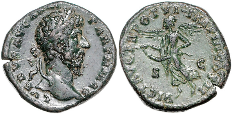 RÖMISCHES REICH, Lucius Verus, 161-169, AE Sesterz TRP VI =165, Rom. Belorb. Kop...