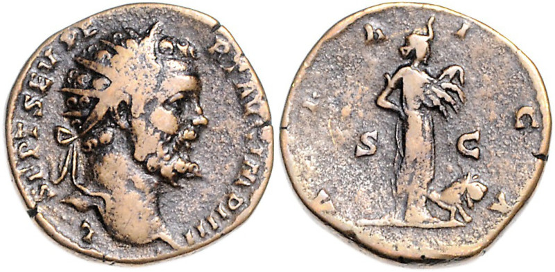 RÖMISCHES REICH, Septimius Severus, 193-211, AE Dupondius 194, Rom. Kopf mit Str...