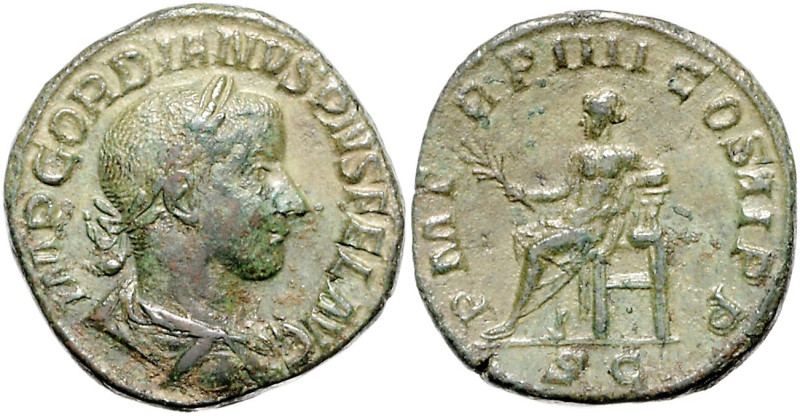 RÖMISCHES REICH, Gordian III., 238-244, AE Sesterz, Rom. Belorb. Büste r. Rs.Nac...