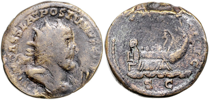 RÖMISCHES REICH, Postumus, 259-268, AE Sesterz, Lugdunum. Büste mit Strahlenkron...