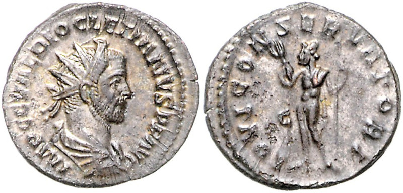 RÖMISCHES REICH, Diocletian, 284-305, AE Antoninian 285, C =Lugdunum. Büste r. m...