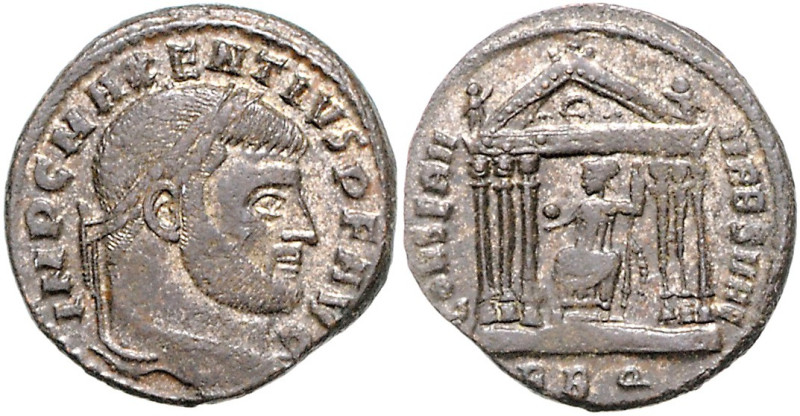 RÖMISCHES REICH, Maxentius, 306-312, AE Follis, Rom. Diad. Büste r. Rs.Roma im s...