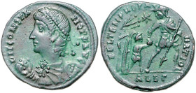 RÖMISCHES REICH, Constans, 337-350, AE Follis (348-350), ALDC =Alexandria. Diad. Büste r. mit Globus l. RS.FFEL TEMP REPA-RATIO, Soldat zieht Kind aus...