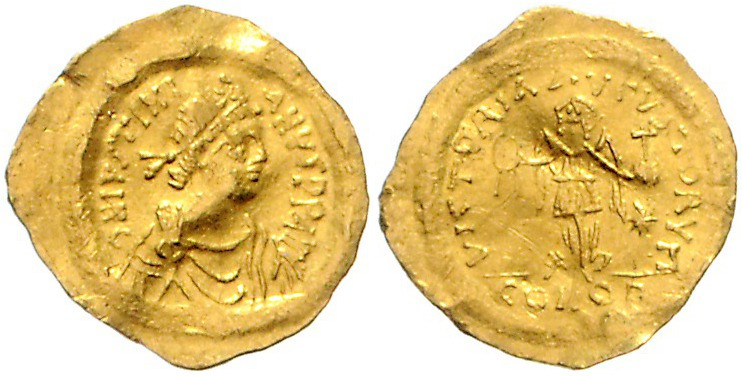 BYZANTINISCHES REICH, Justinian I., 527-565, AV Tremissis, CONOB =Konstantinopel...