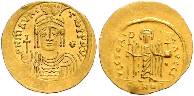 BYZANTINISCHES REICH, Mauricius Tiberius, 582-602, AV Solidus zu 23 Siliquae CON...