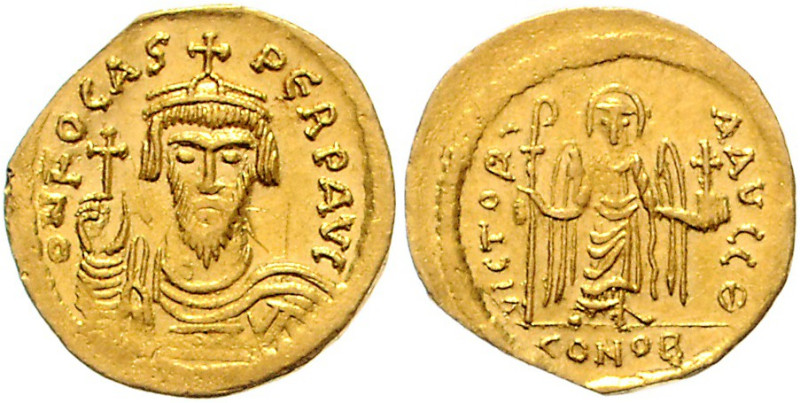 BYZANTINISCHES REICH, Phocas, 602-610, AV Solidus (603-607), CONOB =Konstantinop...