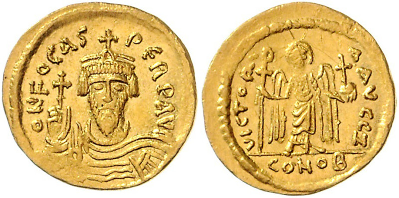 BYZANTINISCHES REICH, Phocas, 602-610, AV Solidus (603-607), CONOB =Konstantinop...