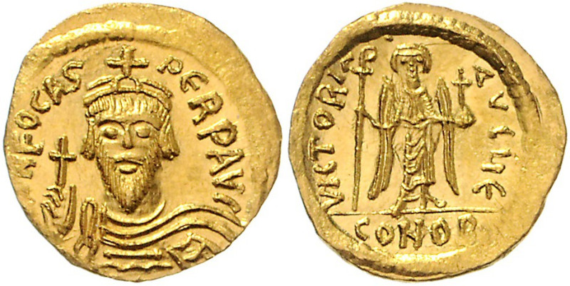 BYZANTINISCHES REICH, Phocas, 602-610, AV Solidus (607-609), CONOB =Konstantinop...