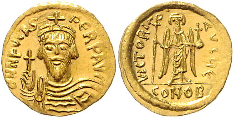 BYZANTINISCHES REICH, Phocas, 602-610, AV Solidus (609-610), CONOB =Konstantinop...