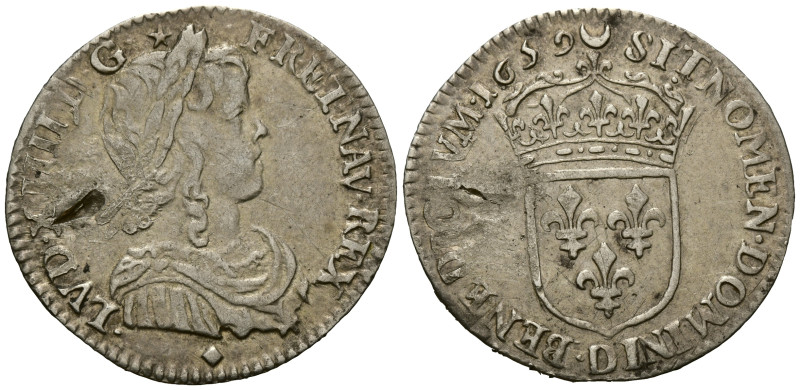 FRANKREICH, Ludwig XIV., 1643-1715, 1/12 Ecu a la méche longue 1658 D, Lyon. 2,2...