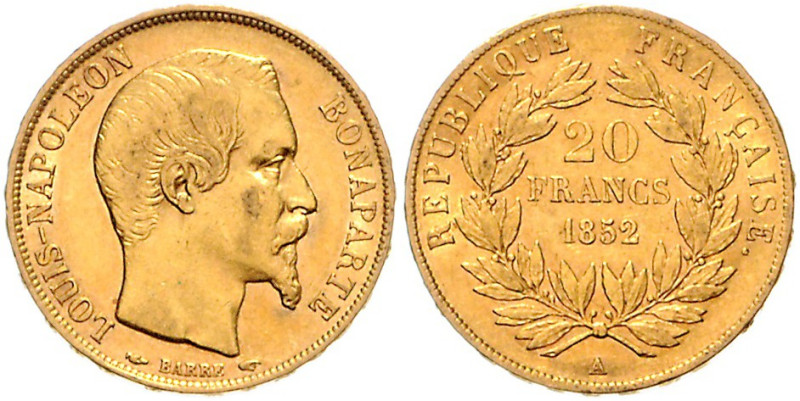 FRANKREICH, Napoleon III., 1852-1870, 20 Francs 1852 A. 6,41g.
Ware ist MwSt-be...