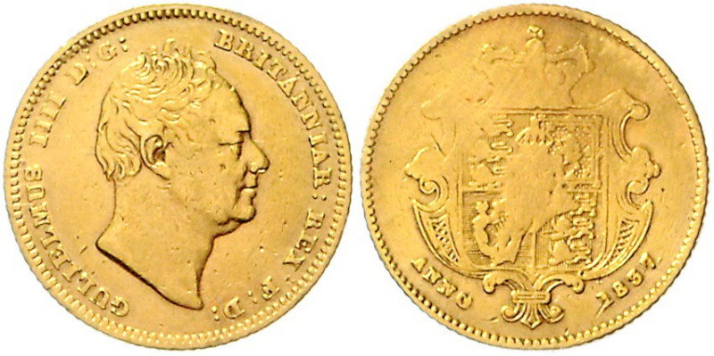 GROSSBRITANNIEN, Wilhelm IV., 1830-1837, 1/2 Sovereign 1837. 3,89g.
Ware ist Mw...