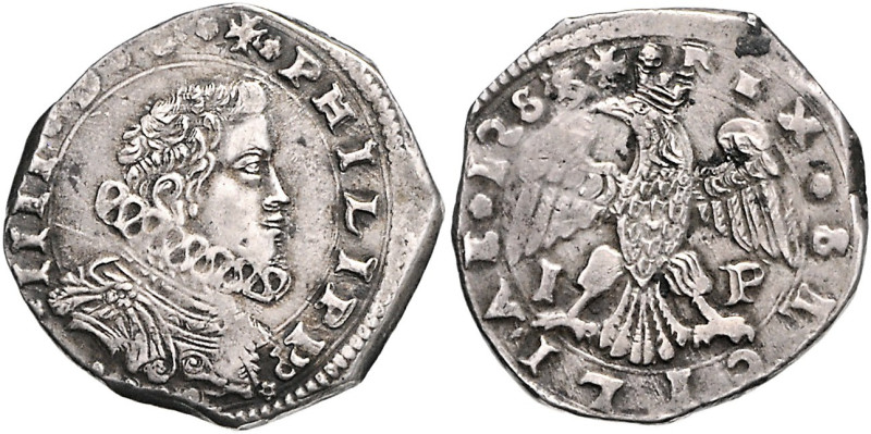 ITALIEN / SIZILIEN, Philipp IV., 1621-1665, 4 Tari 1621 IP retrograd, Messina. 1...