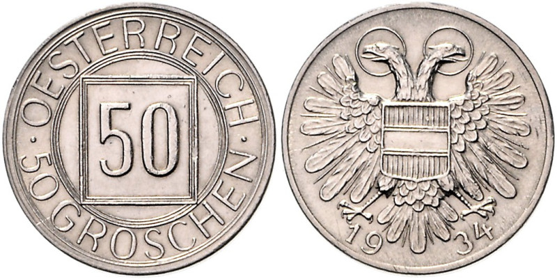 ÖSTERREICH, Erste Republik, 1918-1938, 50 Groschen 1934. Nachtschilling.
vz
KM...