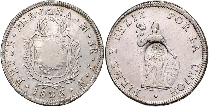 PERU, Republik, seit 1821, 8 Reales 1826 LIMAE JM, Lima. Rs.Gegenstempel F.7.o =...