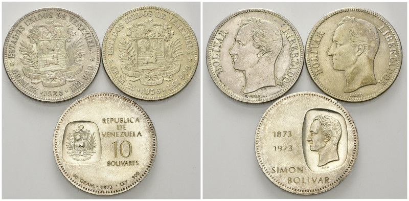 VENEZUELA, Republik, seit 1830, 5 Bolivares 1935 (ss+), 1936 (ss), 10 Bolivares ...