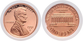 VEREINIGTE STAATEN VON AMERIKA, Cent 1991-S, San Francisco.
Prachtex., NGC PF-70 RD Ultra Cameo