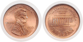 VEREINIGTE STAATEN VON AMERIKA, Cent 1999. Broadstruck.
selten, ANACS MS-64 RED, Broadstruck
