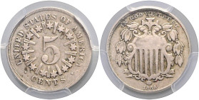 VEREINIGTE STAATEN VON AMERIKA, 5 Cents 1866. Shield Nickel mit Strahlen.
PCGS F-15