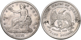 VEREINIGTE STAATEN VON AMERIKA, Trade-Dollar 1875-1877 S, San Francisco. Seated Liberty. Mit Chop-Marks. 27,13g.
ss-vz/ss
KM 108