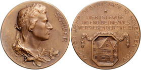 DICHTER UND SCHRIFTSTELLER, SCHILLER, FRIEDRICH VON. *1759, +1805, Deutscher Dichter, Br.-Med. 1909 von M.&W.ST. a.d. 150.Geburtstag. Brustbild r. auf...