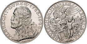 GOETZMEDAILLEN, Silbermed. 1928 v.Goetz a.d. 400.Todestag Albrecht Dürers. Kopf Dürers l. Rs.Stehender Knabe mit behelmtem Wappenschild und Dürermonog...