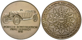 KALENDERMEDAILLEN, DEUTSCHLAND, Br.-Med. 1968 auf Porsche Konstruktion - Prinz Heinrich 1910. Porsche. Rs.Kalender 1968. 40mm; 23,84g.
kl.Rdf., matti...