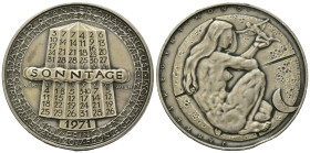 KALENDERMEDAILLEN, WIEN, Stadt, Versilb. Br.-Med. 1971 von Köttenstorfer. Kalender 1971. Rs.Jahresregent Mond. Rd.BRONZE. 21,69g; 40mm.
mattiert, Rdf...