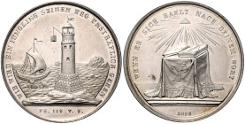 KIRCHE, Silbermed. o.J. (1800-1819) von D.F. Loos auf die Konfirmationen. Leuchtturmmit Lampe und Segelschiff, Bibelspruch. Rs.Altar mit Bibel, darübe...