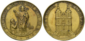 KIRCHE, POLEN, Br.-Med. o.J.(1879) a.d. 800-jährige Feier des Todes des heiligen Stanislaus (1030-1079). Der Heilige mit Bischofsstab l. stehend, eine...