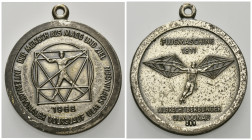 LUFT- UND RAUMFAHRT, ULM, Stadt, Tragb. Silbermed. 1968 a.d. Internationalen Volkslauf Ulm Solingen. Vitruvianischer Mensch. Rs.Flugmaschine 1811, Alb...