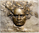 MUSIK, BEETHOVEN, LUDWIG VAN. *1770, +1827, Deutscher Komponist, Eins. rechteckige Br.-Plakette o.J. von F.Stiasny. Belorb. Kopf v.vorn, rechts Notenz...