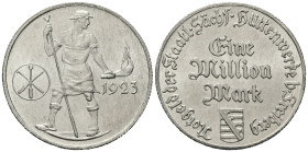 NOT UND TEUERUNG, FREIBERG, Stadt, 1 Million Mark 1923. 2,94g.
kl.Kr., f.st
Funck 635.1A