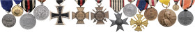 ORDEN UND EHRENZEICHEN, PREUSSEN, Rotes Kreuz-Med. (1917-21) am Band. DAZU: Eisernes Kreuz 2.Kl. Silber; Miniatur; Kriegsdenkmünze 1870/71 am Band (Br...