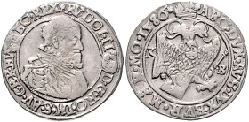 HAUS HABSBURG, Rudolph II., 1576-1612, 1/4 Taler 1586 KB, Kremnitz. 6,94g.
selten, ss
Husz.1046