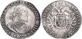 HAUS HABSBURG, Ferdinand III., 1637-1657, Taler 1657 K-B, Kremnitz. 28,22g.
entfer.Henkel, Felder l.bearb.
Dav.3198, Voglh.197, Her.486