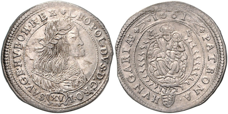 HAUS HABSBURG, Leopold I., 1657-1705, 15 Kreuzer 1661 KB, Kremnitz. 5,10g.
ss
...