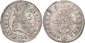 HAUS HABSBURG, Leopold I., 1657-1705, 15 Kreuzer 1677 KB, Kremnitz. 4,87g.
f.vz
Her.1044