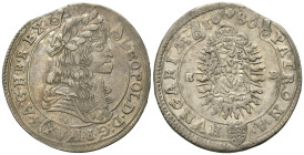 HAUS HABSBURG, Leopold I., 1657-1705, 15 Kreuzer 1680 KB, Kremnitz. 4,64g.
Rs.kl.Kr., ss
Her.1047