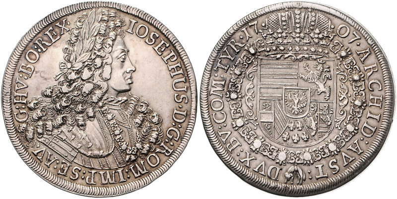 HAUS HABSBURG, Joseph I., 1705-1711, Reichstaler 1707, Hall. 28,76g.
f.vz
Dav....