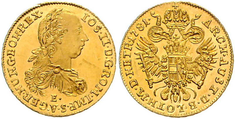 HAUS HABSBURG, Joseph II., 1765-1790, Dukat 1781 E, Karlsburg. 3,49g.
GOLD, Pra...