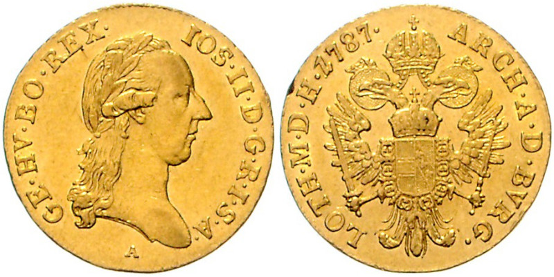 HAUS HABSBURG, Joseph II., 1765-1790, Dukat 1787 A, Wien. 3,48g.
GOLD, ss+
Frb...