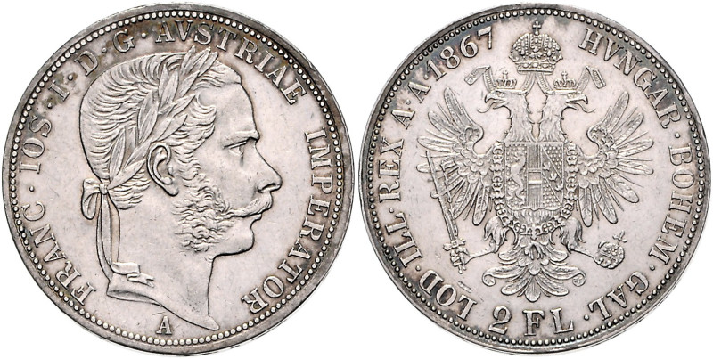 HAUS HABSBURG, Franz Joseph I., 1848-1916, Doppelgulden 1867 A, Wien. 24,65g.
k...