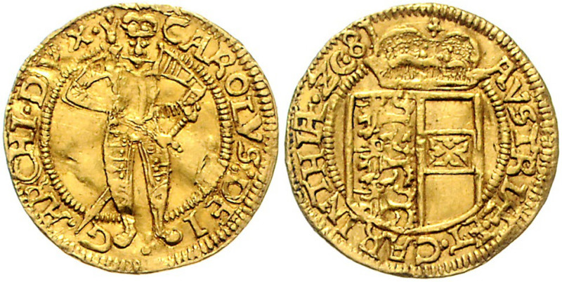 KÄRNTEN, Karl Erzherzog, 1565-1590, Dukat 1581, Klagenfurt. 3,46g.
GOLD, l.gewe...