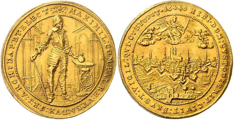 BAYERN, Maximilian I., 1598-1651, 5 Dukaten 1640. Neubefestigung der Stadt Münch...