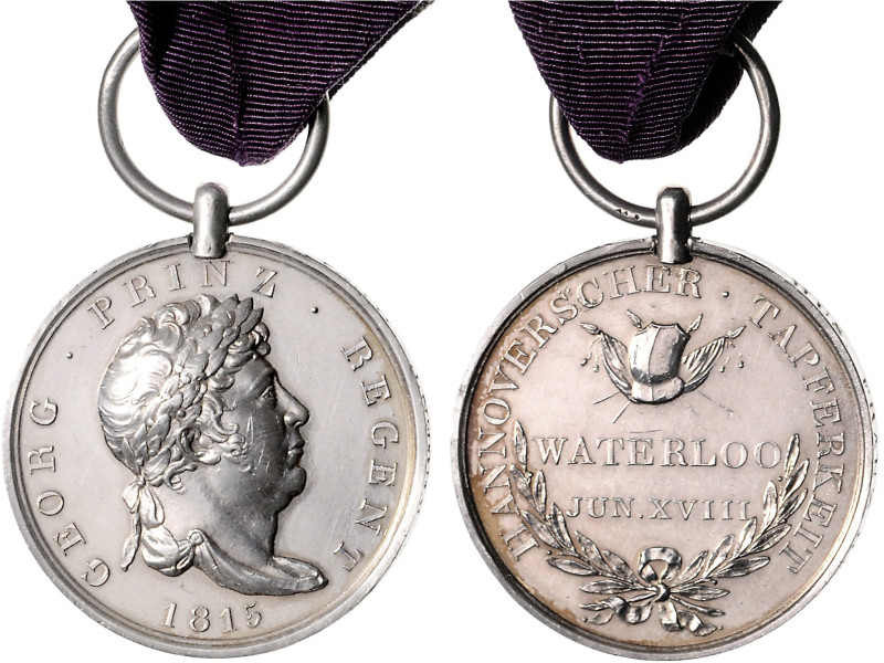 HANNOVER, Georg III., 1760-1820, Tragb. silberne Waterloo-Medaille 1815 von W. W...