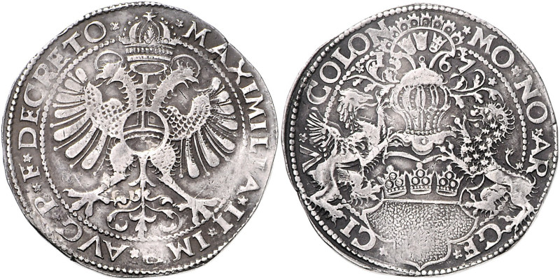 KÖLN, STADT, Taler 1567. Mit Titel Maximilian II. 29,19g.
seltenes Jahr, ss+
D...